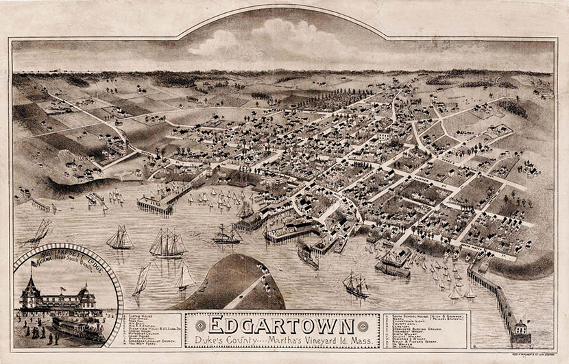 Illustrated image of Edgartown from its early founding.
